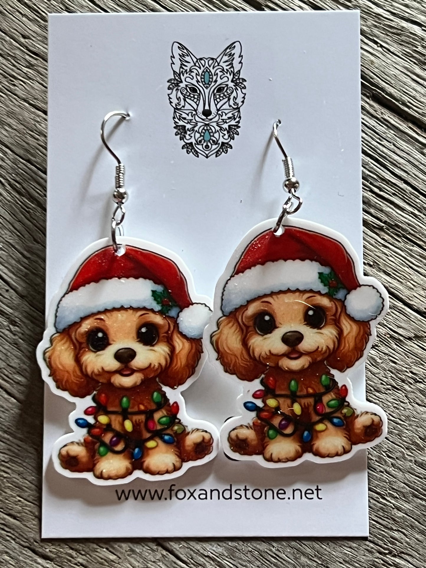 Cavoodle Lights Santa Hat Dog Earrings