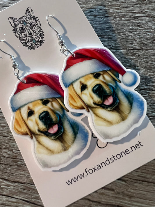 Labrador Santa Hat Dog Earrings 2