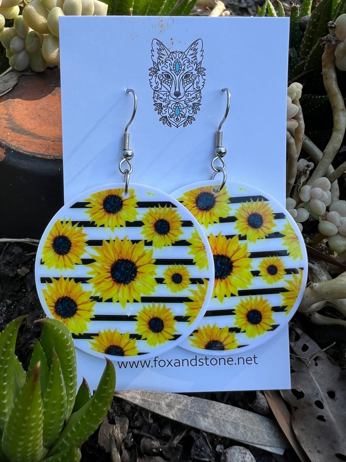 Round Sunflower Earrings