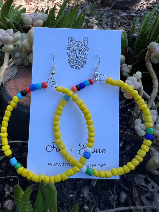Yellow Large Beaded Hoop Earrings