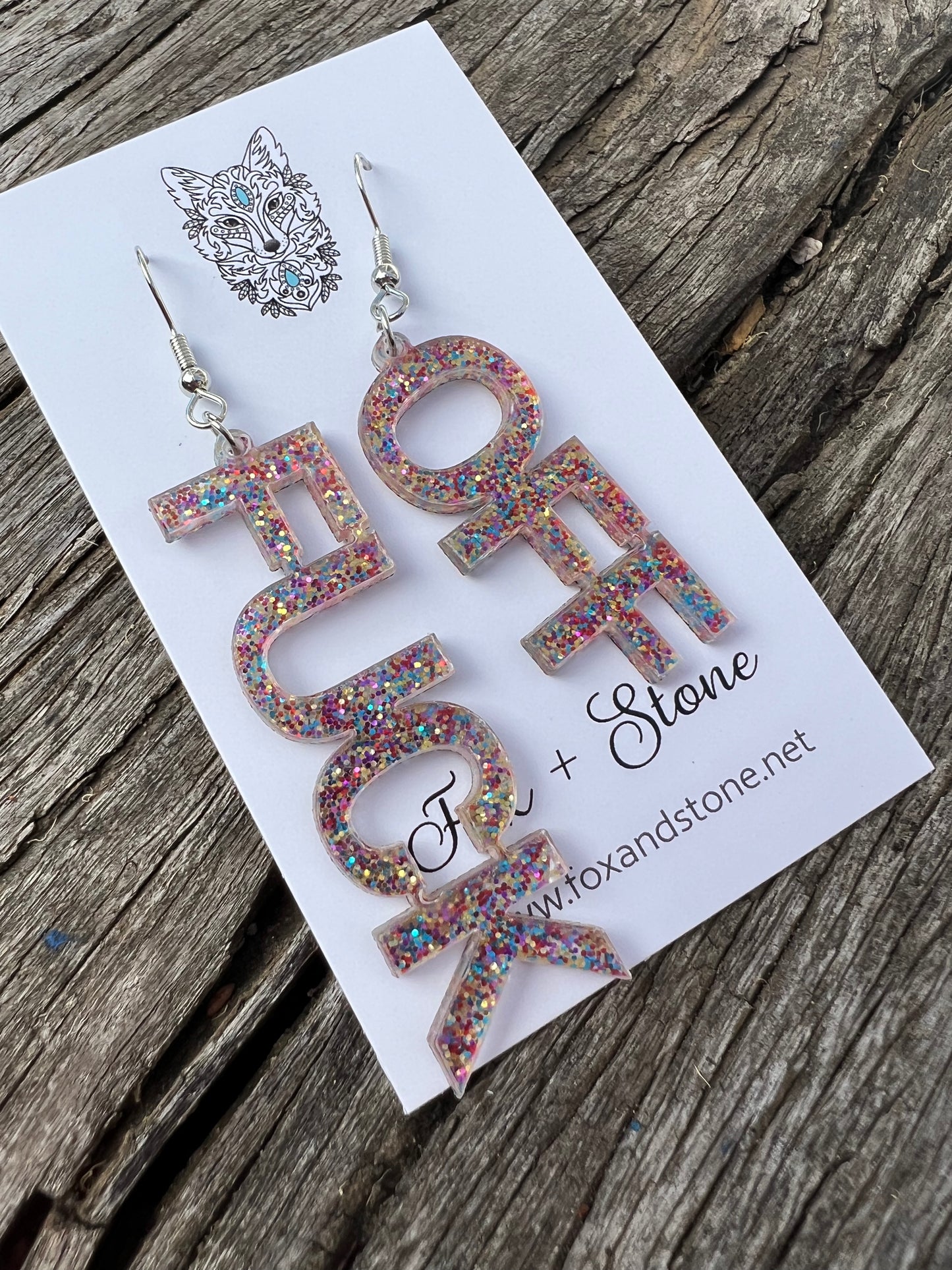 Confetti “F” Off Dangle Earrings