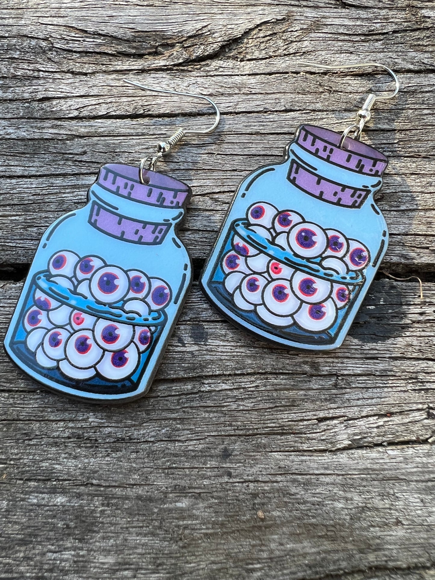 Jar of Eyeballs Halloween Earrings