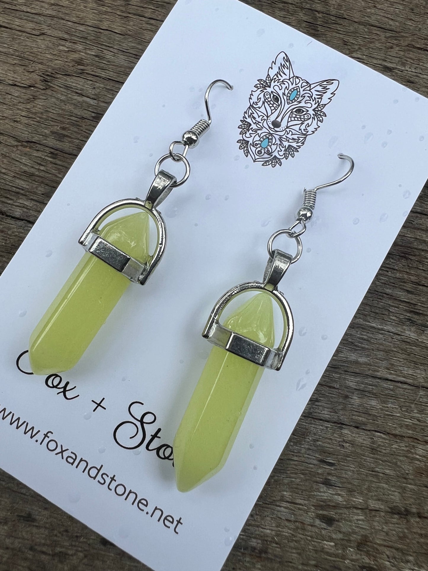 Lime Jade Gemstone Bullet Point Earrings