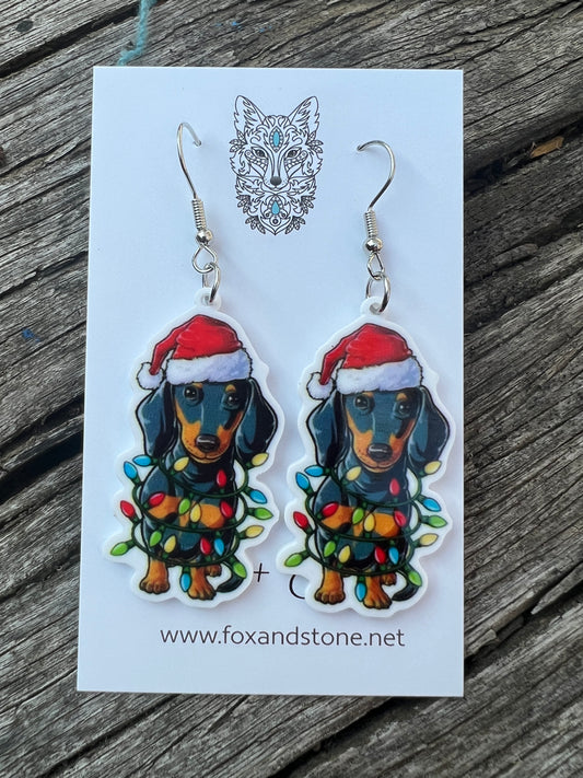 Dachshund Christmas Lights Earrings