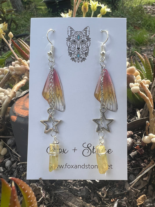 Sun Burst Fairy/Butterfly Wing Dangle Earrings
