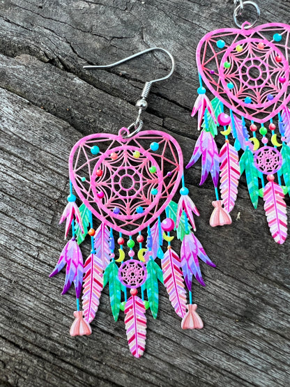 Pastel Feather Hearts Earrings