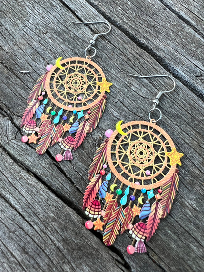 Sunrise Feather Dream Catcher Earrings