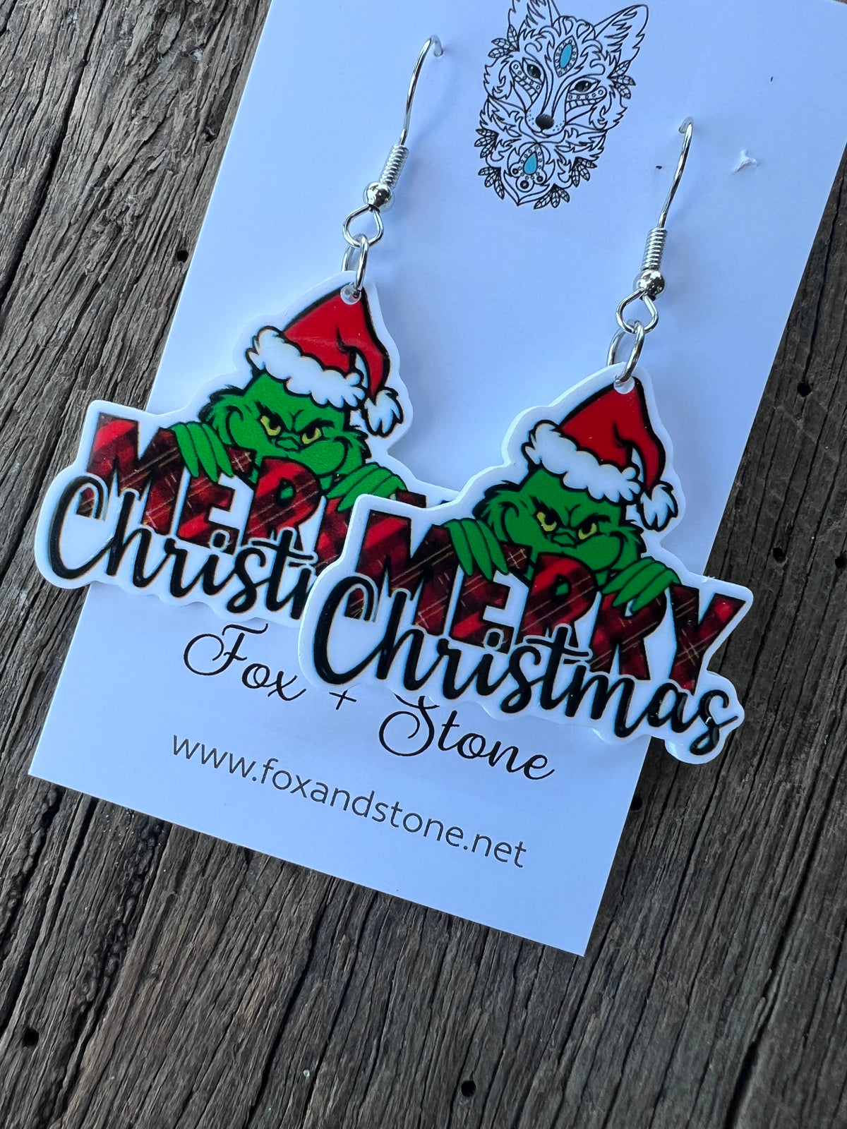 Merry Grinch Christmas Earrings