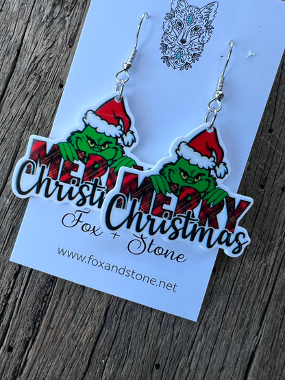 Merry Grinch Christmas Earrings