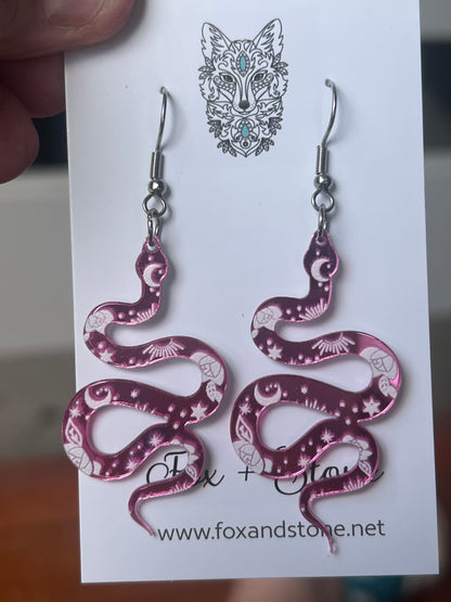 Pink Mirror Snakes Earrings