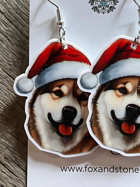 Akita Xmas Dog Earrings