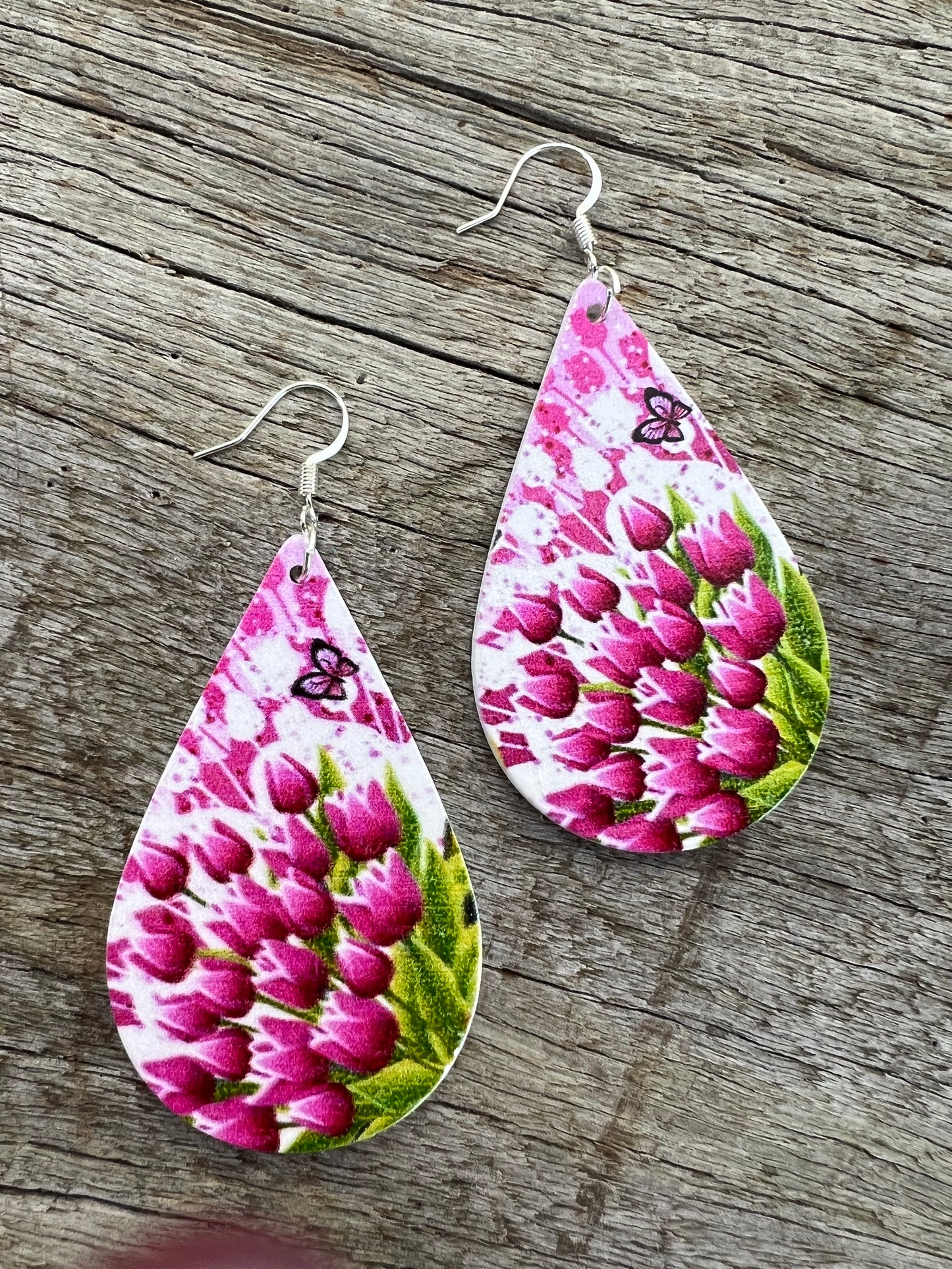 Teardrop Wood Tulip Earrings