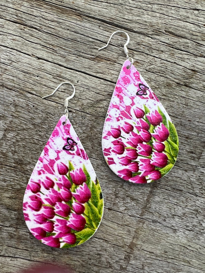 Teardrop Wood Tulip Earrings