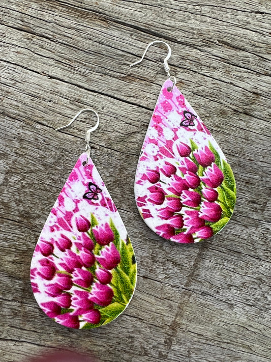 Teardrop Wood Tulip Earrings