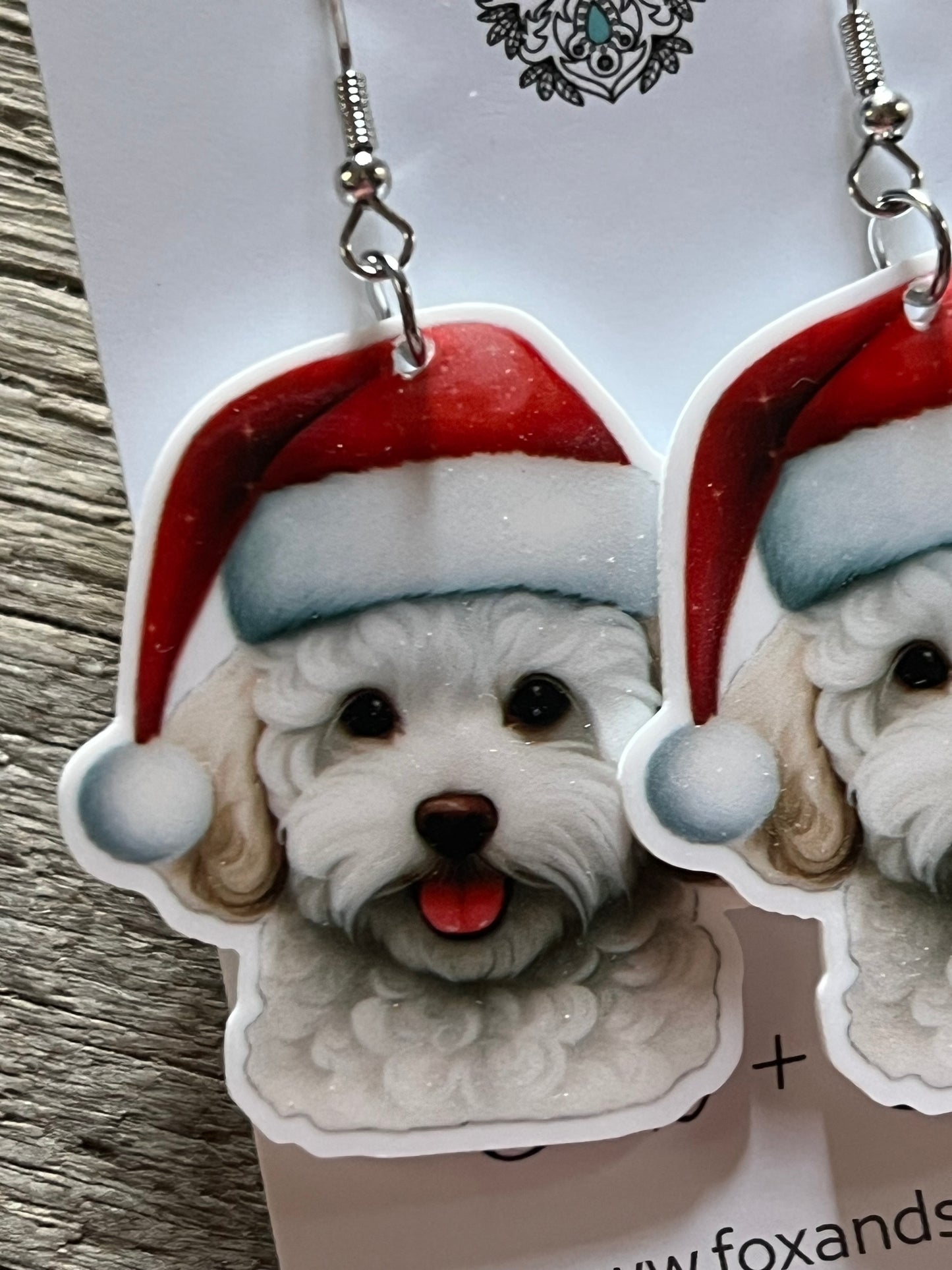 Bichons Frise Santa Hat Dog Earrings