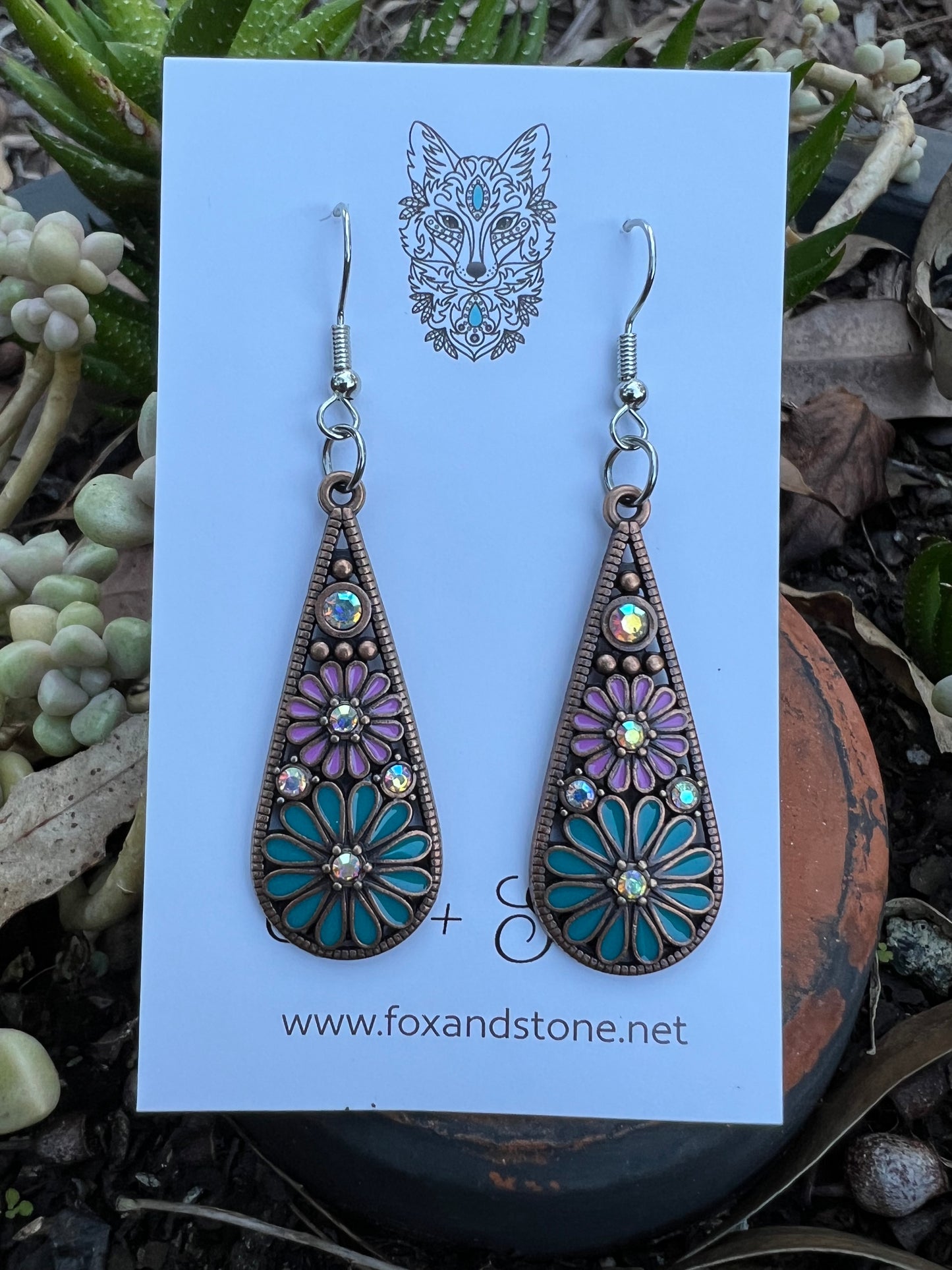 Pretty Teal and Lilac Daisy Earrings