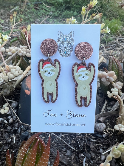 Christmas Sloth Earrings