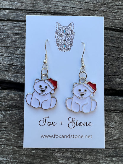 Merry Christmas Polar Bear Earrings
