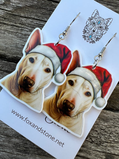 Roman Nose Bull Terrier Xmas Dog Earrings