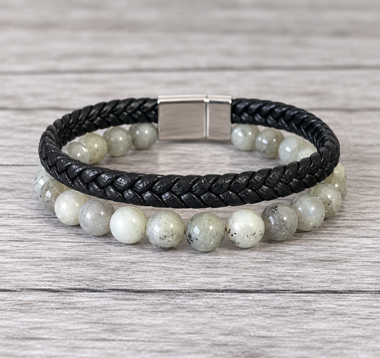 Kiwi Jasper Vegan Leather Natural Gemstone Bracelet