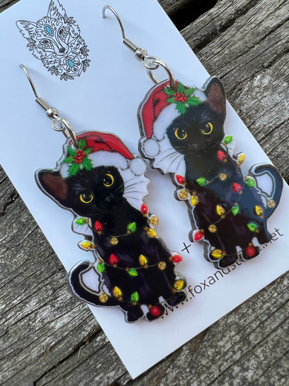 Merry Christmas Cat Lights Earrings