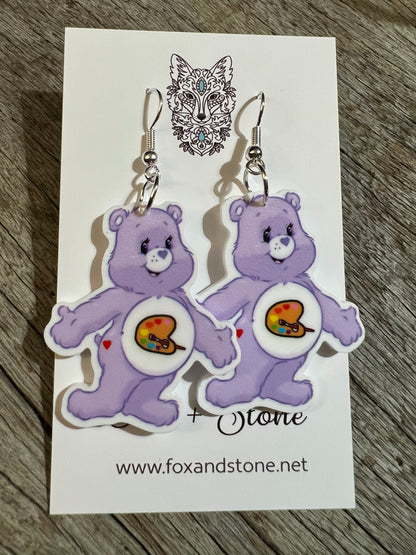 Lilac Paint Bear Earrings