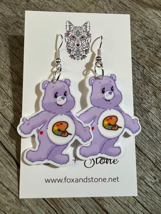 Lilac Paint Bear Earrings