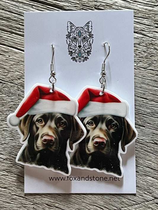 Labrador Santa Hat Dog Earrings