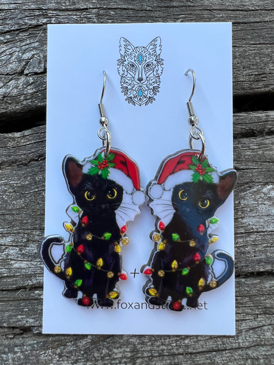 Merry Christmas Cat Lights Earrings