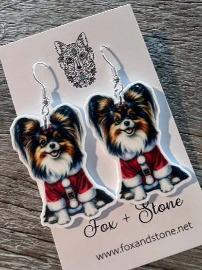 Xmas Dog Earrings Papillon
