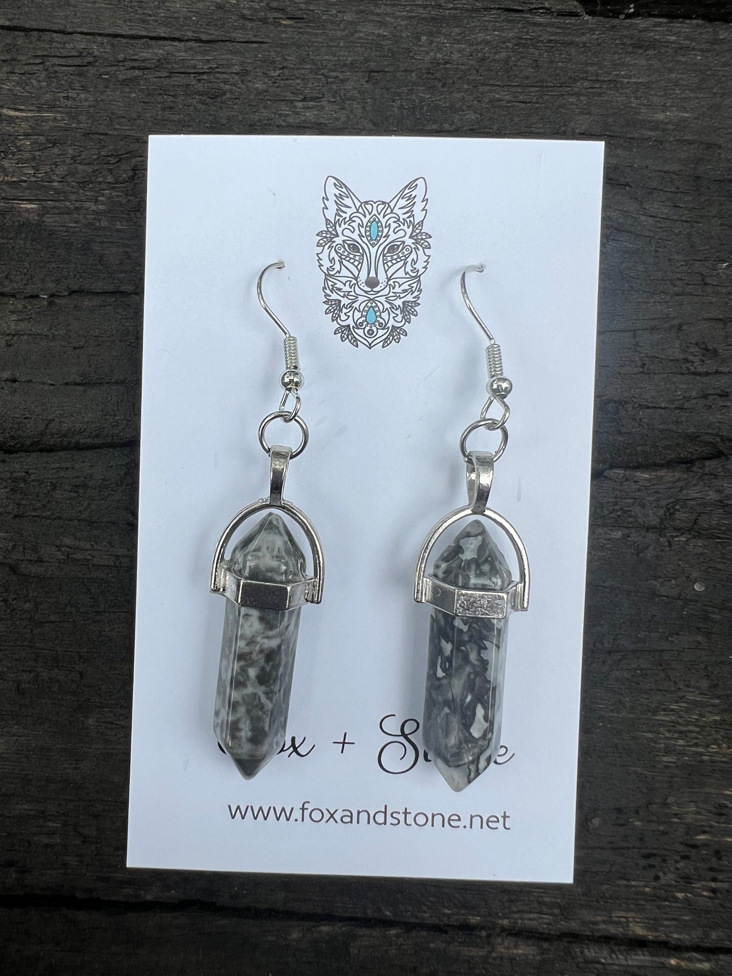 Map Jasper Gemstone Bullet Point Earrings