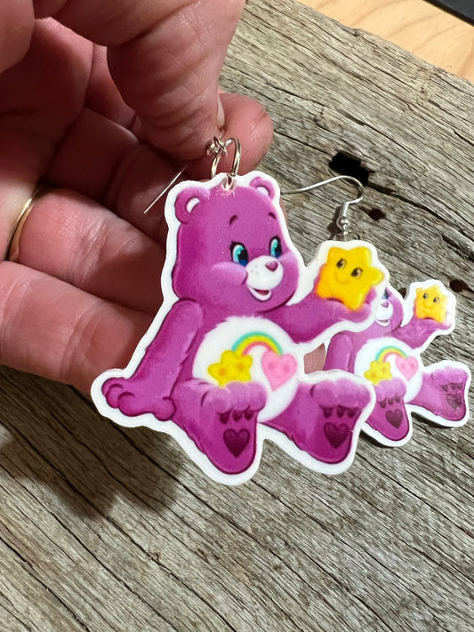 Plum Star Heart Bear Earrings