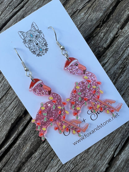 Merry Christmas Flamingo Earrings