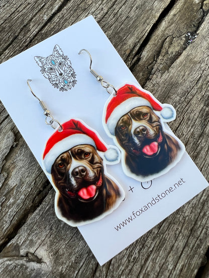 Staffy Brown Xmas Dog Earrings
