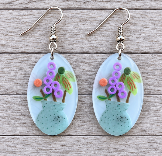 Purple Floral Vase Earrings