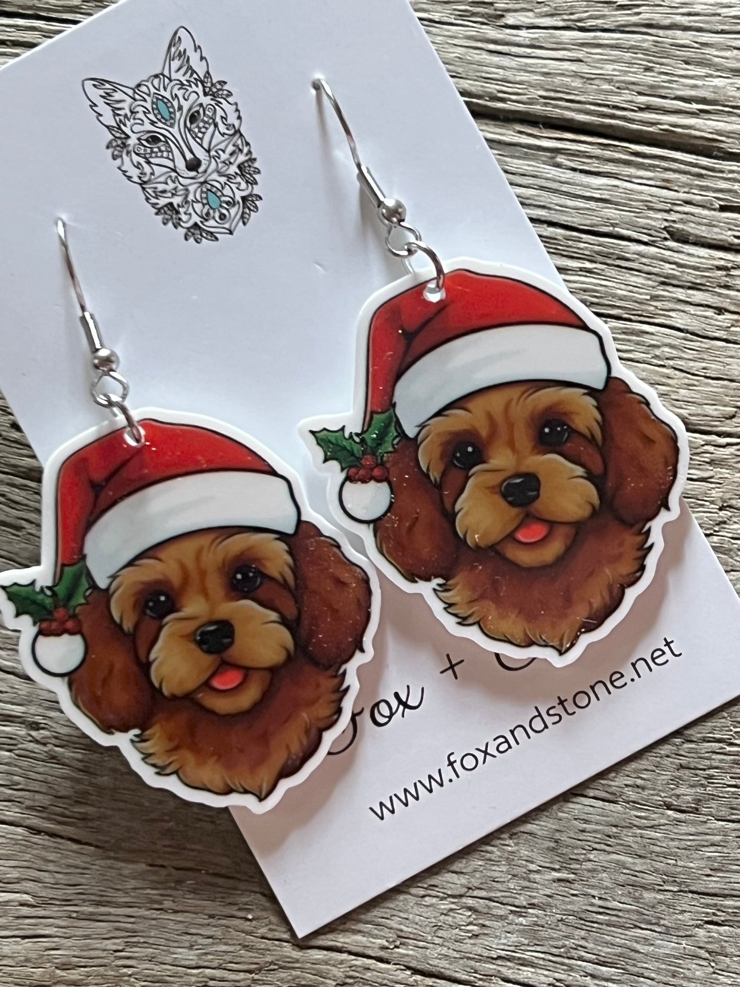 Cavoodle Santa Hat Dog Earrings