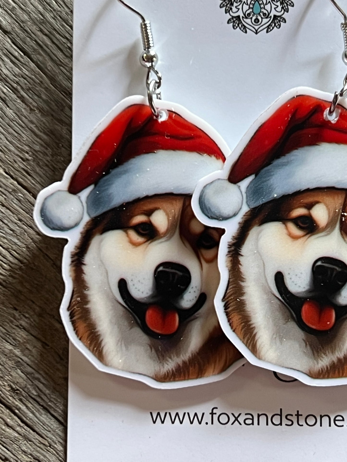 Akita Santa Hat Dog Earrings