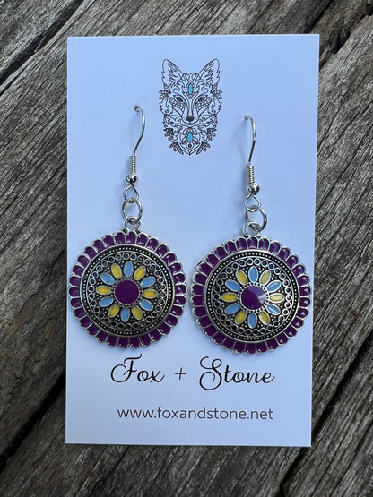 Silver Pretty Colour Round Earrings