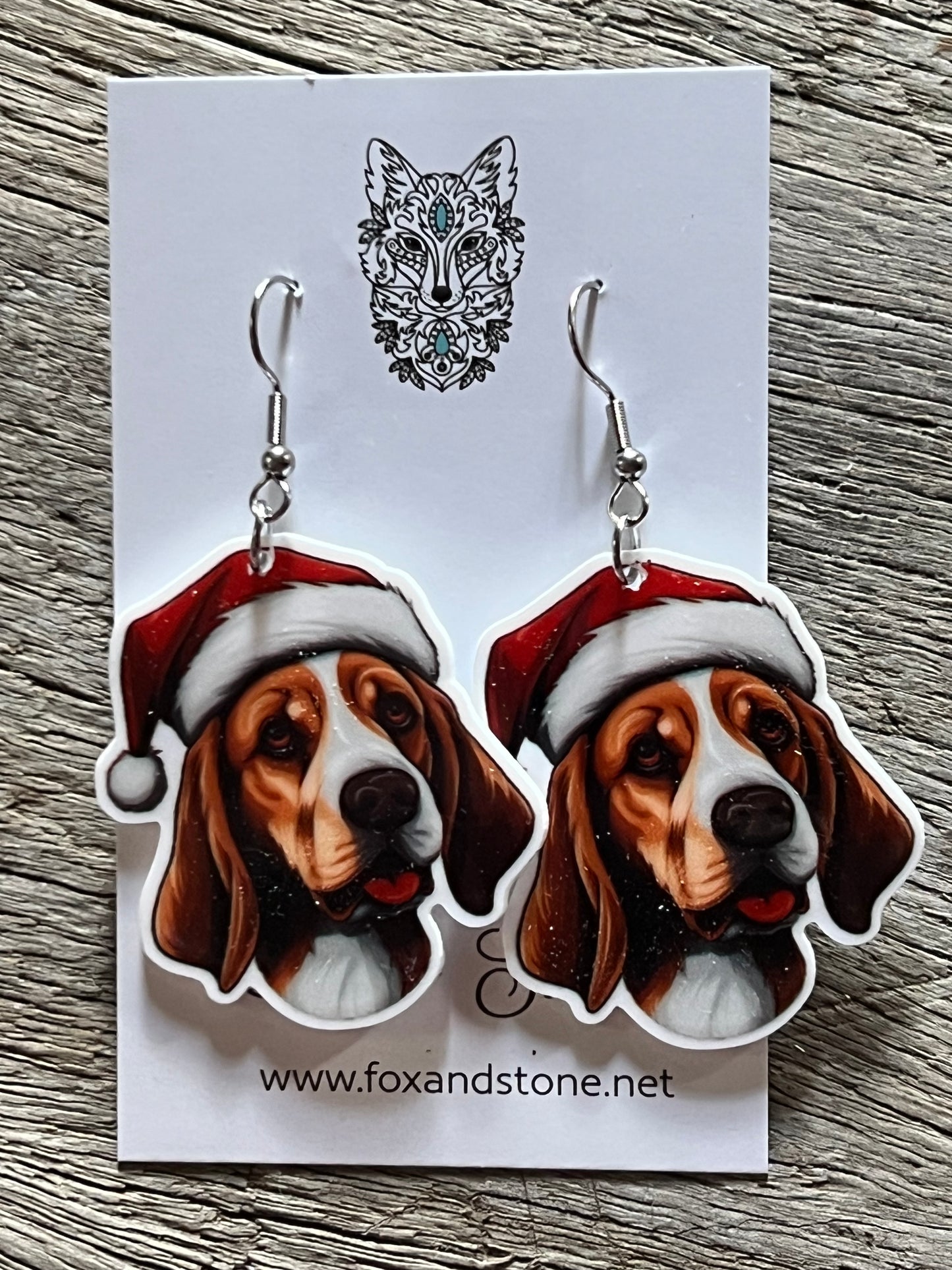 Beagle Santa Hat Dog Earrings