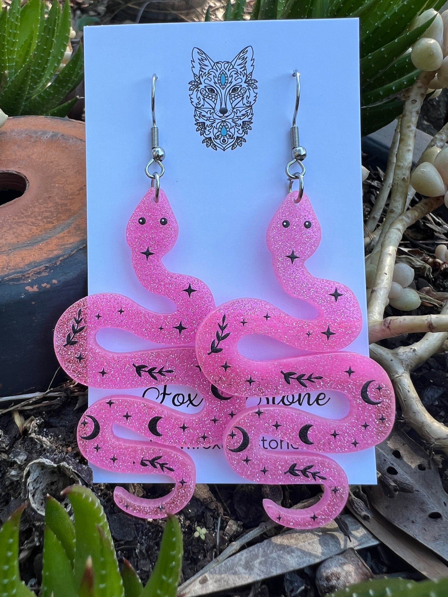 Pink Moon Snake Earrings