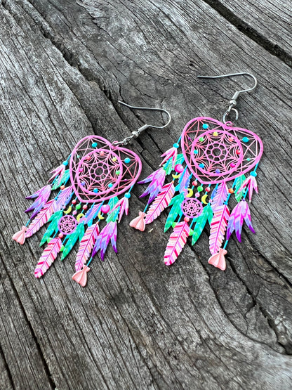 Pastel Feather Hearts Earrings