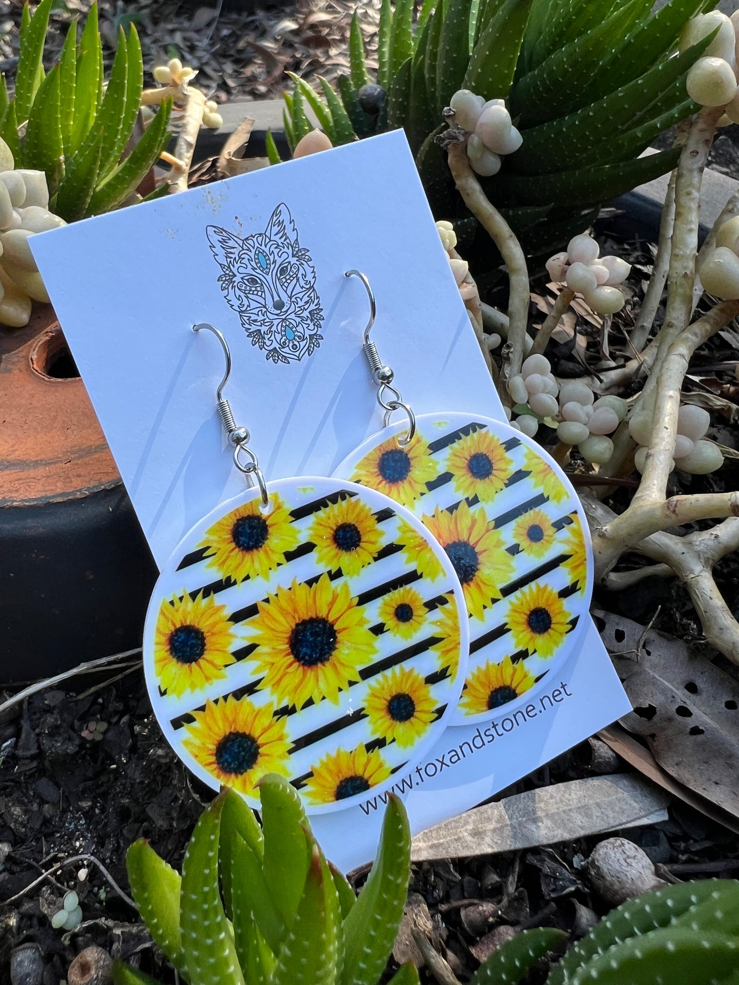 Round Sunflower Earrings