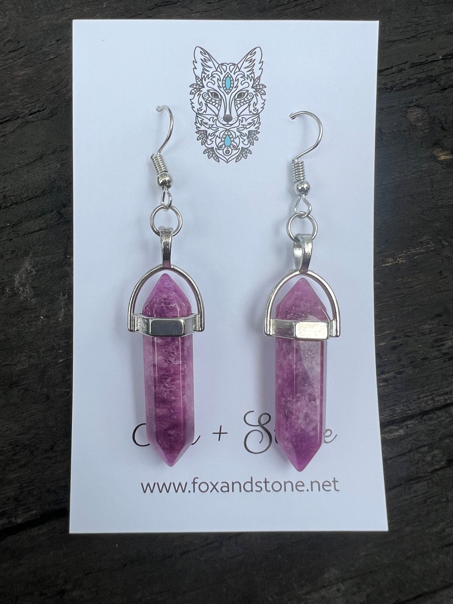 Lepidolite Gemstone Bullet Point Earrings