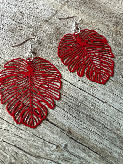 Athena Red Leaf Earrings
