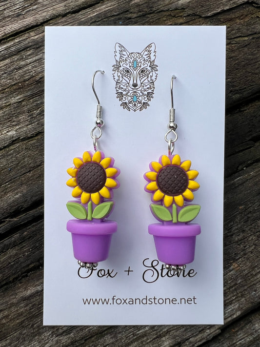 Sunflower in Purple Pots Earrings