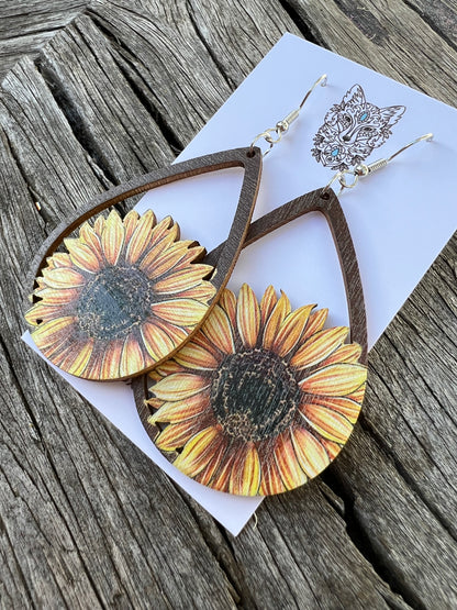 Sunflower Wood Earrings