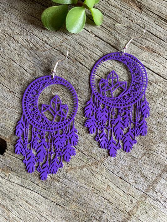 Dreamcatcher Filigree Earrings Purple