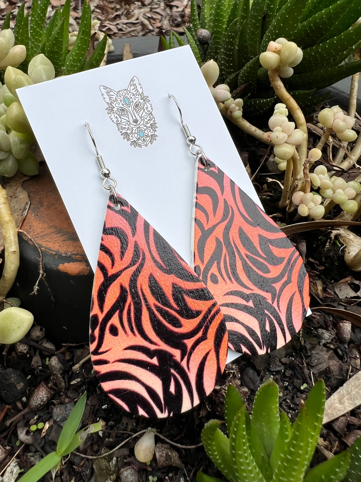 Tiger Print Wood Earrings