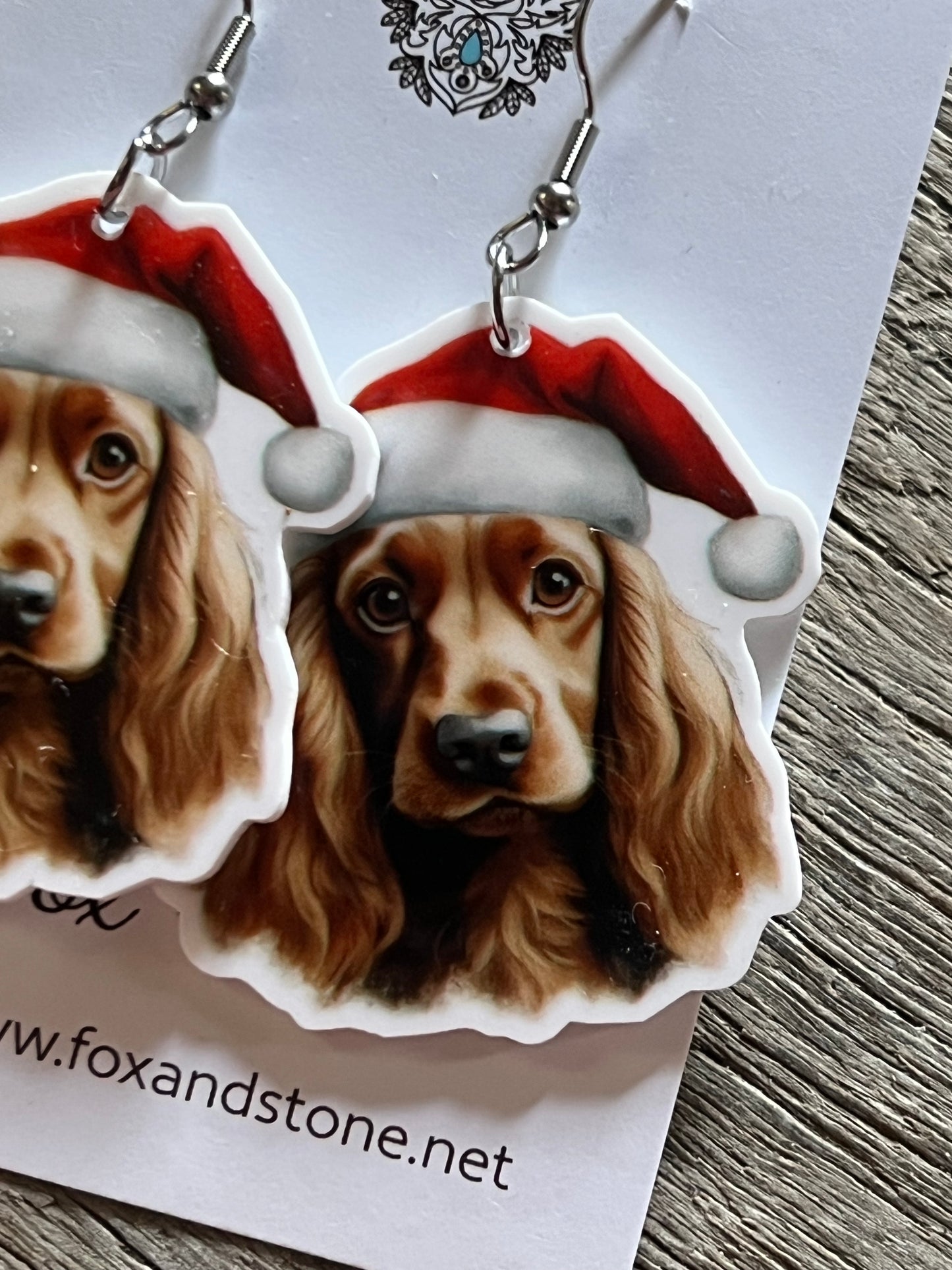 Cocker Spaniel English Santa Hat Dog Earrings
