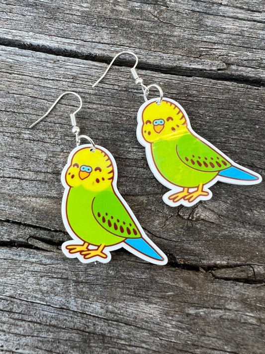 Green Budgie Bird Earrings